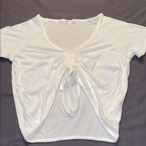 Womens Ribbed Drawstring White Top-S